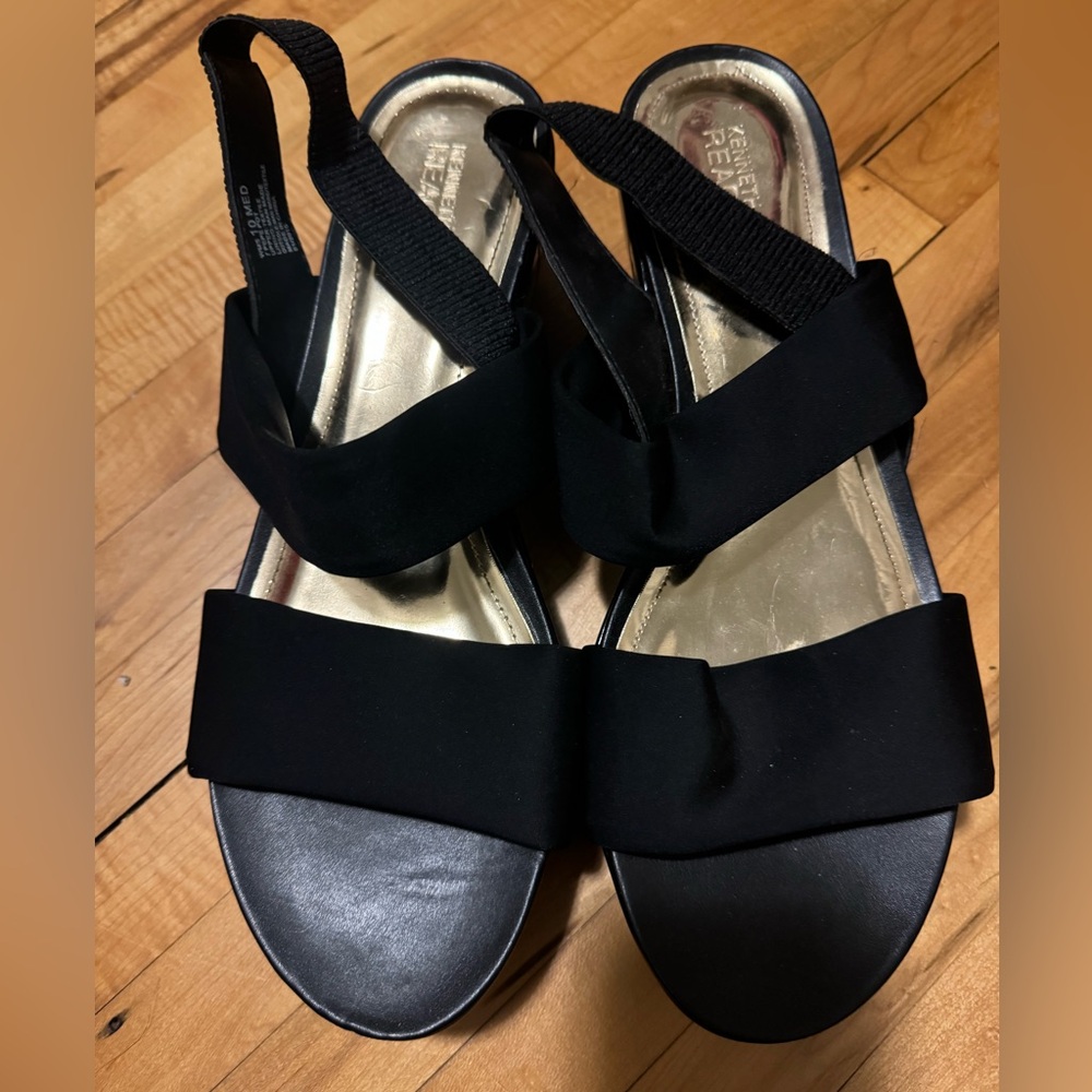 Black wedge sandals